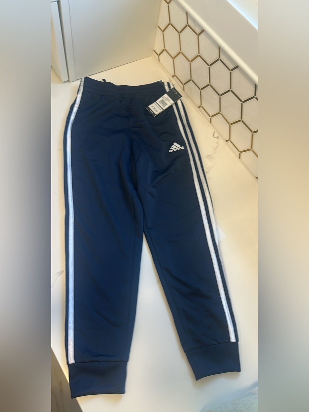 adidas Navy Joggers with White Side Stripes